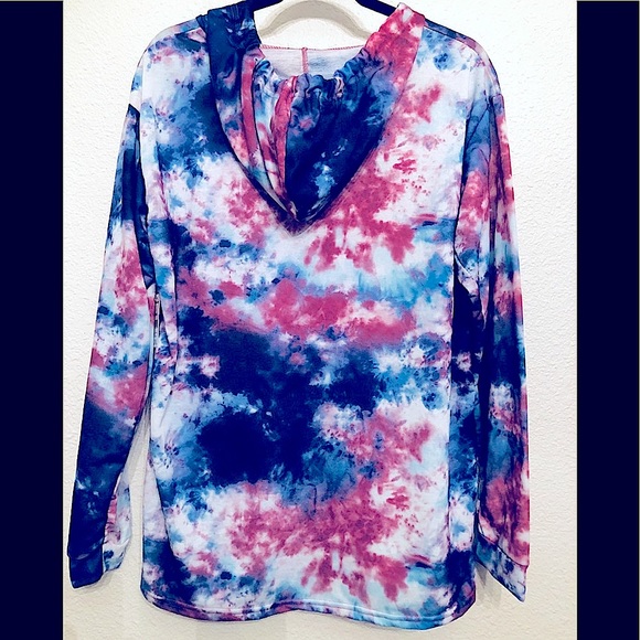 OVERSIZED HOODIE SWEATSHIRT TIE DYED FLUFFY ZIP UP JACKET SWEATER PINK BLU NEW M - Picture 2 of 3
